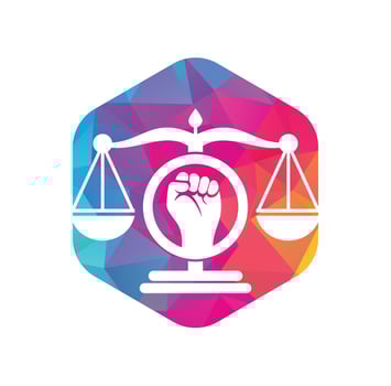 Law fist logo design icon. Justice Scales in Hand logo template design. Revolution justice logo concept. vector