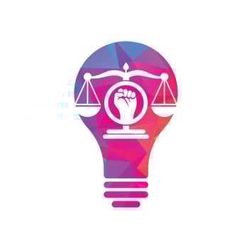 Law fist bulb shape concept logo design icon. Justice Scales in Hand logo template design. Revolution justice logo concept. vector