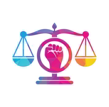 Law fist logo design icon. Justice Scales in Hand logo template design. Revolution justice logo concept. vector