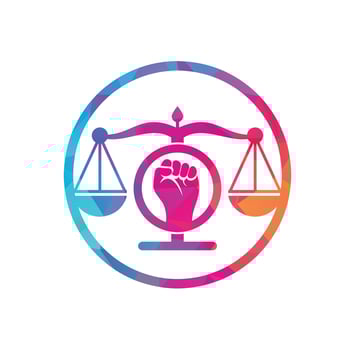 Law fist logo design icon. Justice Scales in Hand logo template design. Revolution justice logo concept. vector