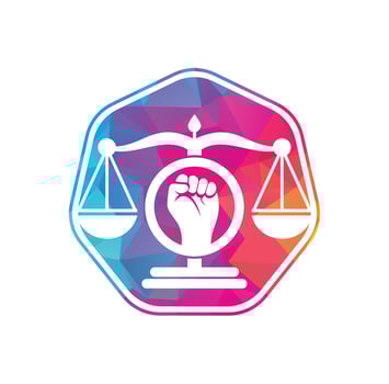 Law fist logo design icon. Justice Scales in Hand logo template design. Revolution justice logo concept. vector