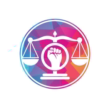Law fist logo design icon. Justice Scales in Hand logo template design. Revolution justice logo concept. vector
