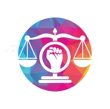 Law fist logo design icon. Justice Scales in Hand logo template design. Revolution justice logo concept. vector