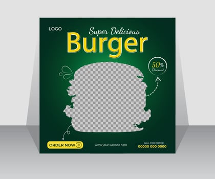 Delicious burger social media post template, fast food social media post banner templates for burger foods, and restaurant super delicious burger flyer design, free Delivery vector