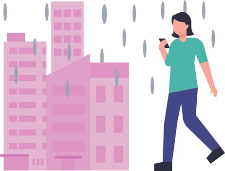 The girl is walking in the rain. vector