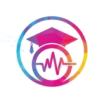 Graduate hat and medical pulse logo vector. Medical and nursing education logo template design concept vector