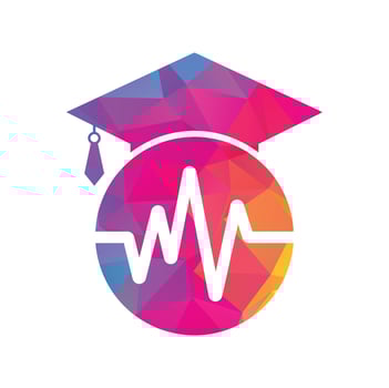 Graduate hat and medical pulse logo vector. Medical and nursing education logo template design concept vector