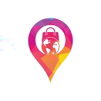 World Shop map pin shape concept Logo Template Design Vector. Earth and sale symbol or icon. vector