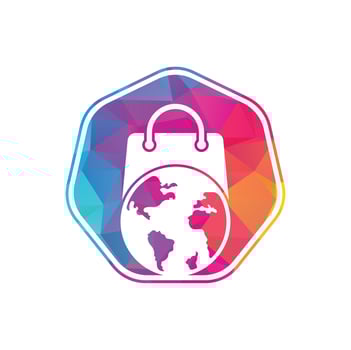 World Shop Logo Template Design Vector. Earth and sale symbol or icon. globe and market logotype design template. vector