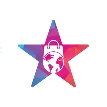 World Shop star shape concept Logo Template Design Vector. Earth and sale symbol or icon. globe and market logotype design template. vector