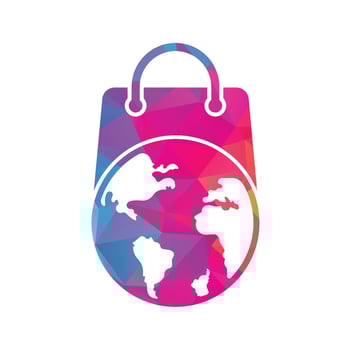World Shop Logo Template Design Vector. Earth and sale symbol or icon. globe and market logotype design template. vector
