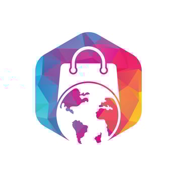 World Shop Logo Template Design Vector. Earth and sale symbol or icon. globe and market logotype design template. vector