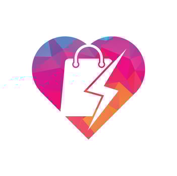 Thunder Shop heart shape concept Logo design vector. Fast Shop Logo. Shopping Bag Combined with Energy or Lightning Bolt Icon Vector