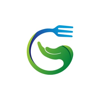 hand care food logo. fork and hand symbol. healthy food icon vector