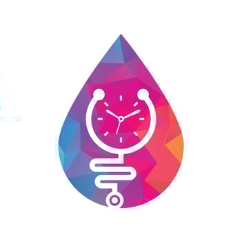 Time stethoscope drop shape concept vector logo design template. Health and medical or pharmacy logo concept.