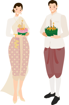 cute Thai couple on floating flowers Loy Krathong festival png