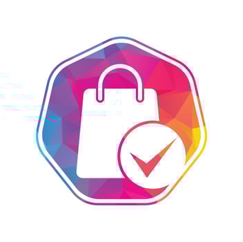 Shopping bag check logo icon. Check Shopping Logo Template, Icon, Symbol - Vector