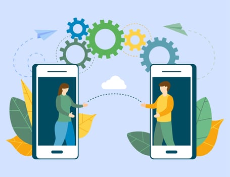 Business communication social networking with smartphone mobile vector