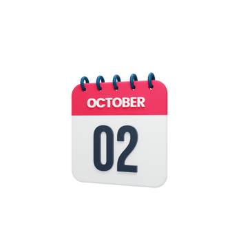 October Realistic Calendar Icon 3D Rendered October 02 png