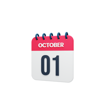 October Realistic Calendar Icon 3D Rendered October 01 png