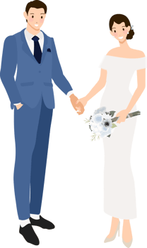 wedding couple holding hands in formal navy blue suit and dress flat style png