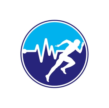 Pulse marathon logo design icon vector. Body Health Care Logo Design. Running man with line ecg heartbeat icon. vector