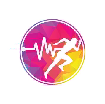Pulse marathon logo design icon vector. Body Health Care Logo Design. Running man with line ecg heartbeat icon. vector