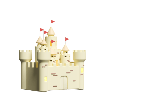 summer vacation concept, 3d sand castle with towers, fort, gates and flags isolated. 3d render illustration png