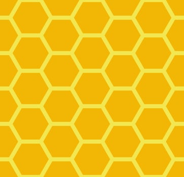 Honeycomb background. Beehive seamless pattern. Vector illustration of flat geometric texture symbol. Hexagon, hexagonal raster, sign or mosaic cell icon. Honey bee hive, golden orange yellow.