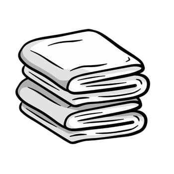 Folded towel or cloth. Packed neat clothes. Stack of fabric. Line drawing. Isolated cartoon black and white illustration. vector