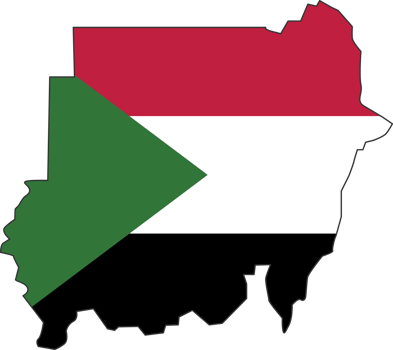 Sudan map city color of country flag. png