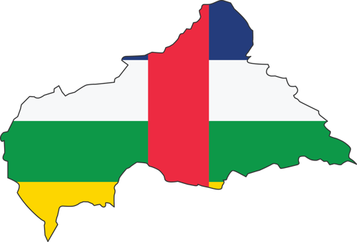 Central African map city color of country flag. png