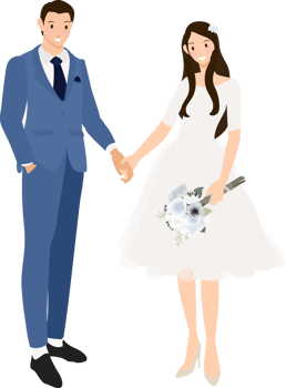wedding couple holding hands in formal navy blue suit and dress flat style png