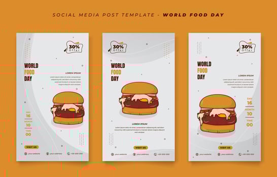 Set of social media post template in white abstract portrait background for world food day design vector