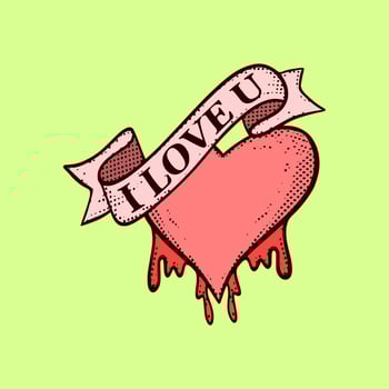 I love u with melting heart Illustration hand drawn cartoon colorful vintage style vector