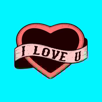 I love u with heart Illustration hand drawn cartoon colorful vintage style vector