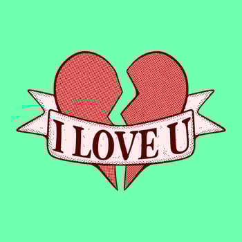 I love u with broken heart Illustration hand drawn cartoon colorful vintage style vector