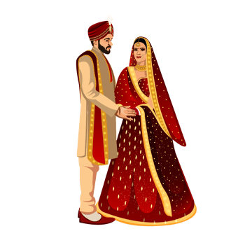 Indian wedding couple character bride and groom png