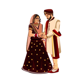 Indian wedding couple character bride and groom png