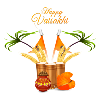 Happy vaisakhi design with wheat and drum png