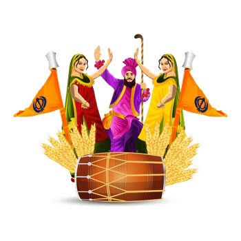 Happy baisakhi vector illustration with creative drum png