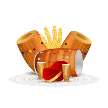 Happy vaisakhi design with wheat and drum png