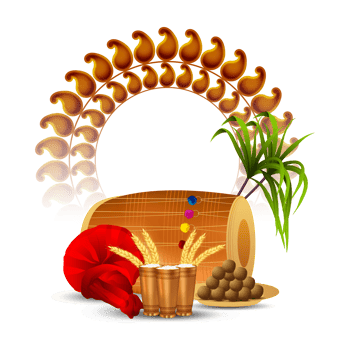 Happy vaisakhi design with wheat and drum png