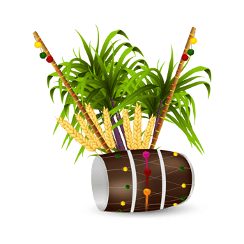 Happy vaisakhi design with wheat and drum png