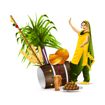 Happy vaisakhi design with wheat and drum png