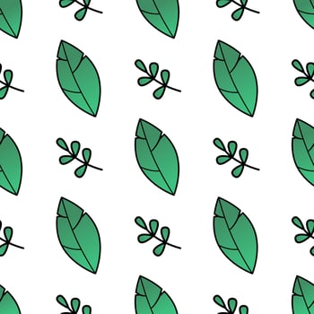 Seamless natural pattern with two types of staggered green leaves on a white background. Freshness, organic, vegetarian concept vector
