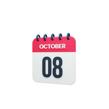 October Realistic Calendar Icon 3D Illustration October 08 png