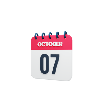 October Realistic Calendar Icon 3D Illustration October 07 png
