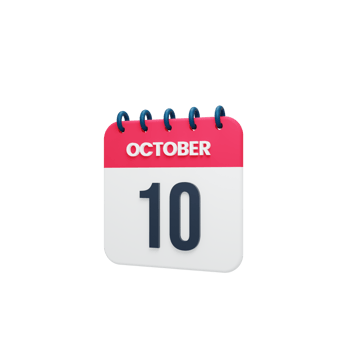 October Realistic Calendar Icon 3D Illustration October 10 png
