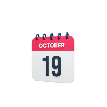 October Realistic Calendar Icon 3D Illustration October 19 png